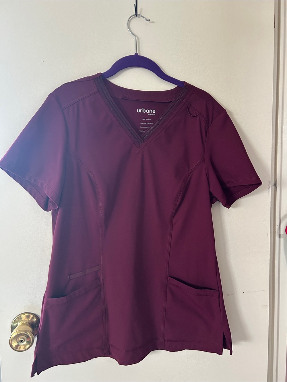 Urban Impulse V-Neck Scrub Top in Deep Wine